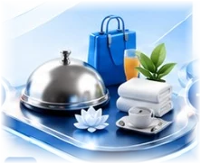 Guest service bell, luggage and folded towels